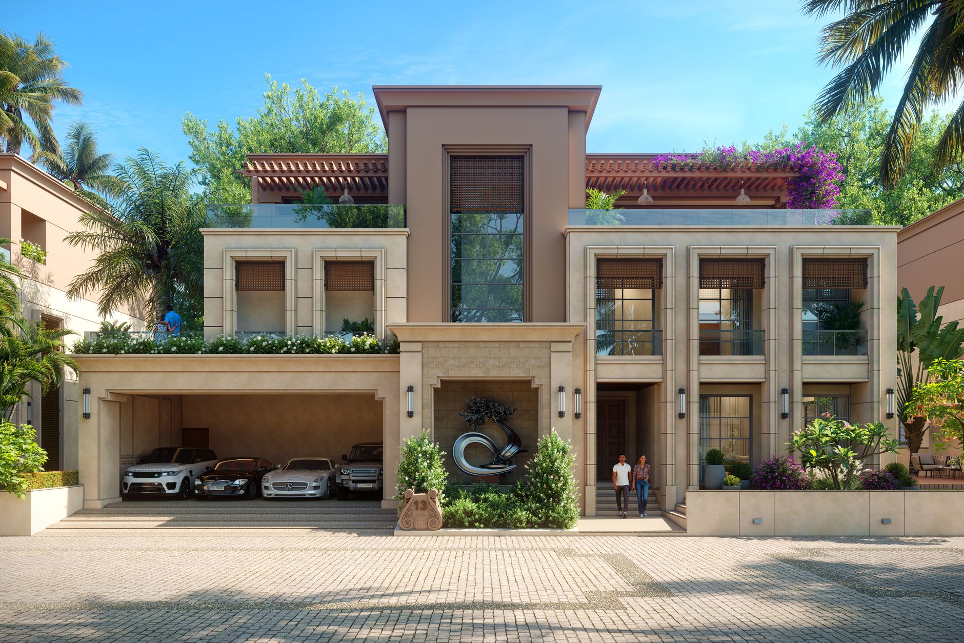 Desain villa sederhana dengan tampilan modern, memaksimalkan pencahayaan alami dan ruang terbuka hijau
