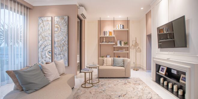 Rumah tipe 36 m2 dengan desain mewah, interior modern, dan taman minimalis yang menawan.